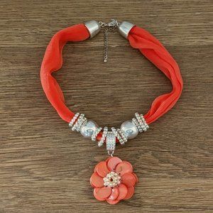 Unique Peach/Orange Necklace with Rose Like Pendant